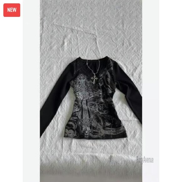 Vintage Graphic Long Sleeve Tee Y2K Grunge Streetwear Top - Picture 2 of 6